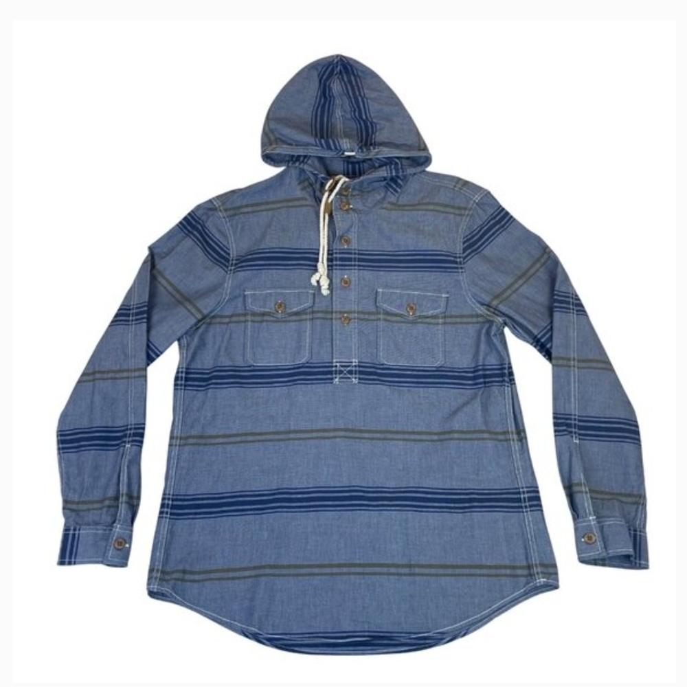 Lands' End Blue Striped Hooded Sweatshirt